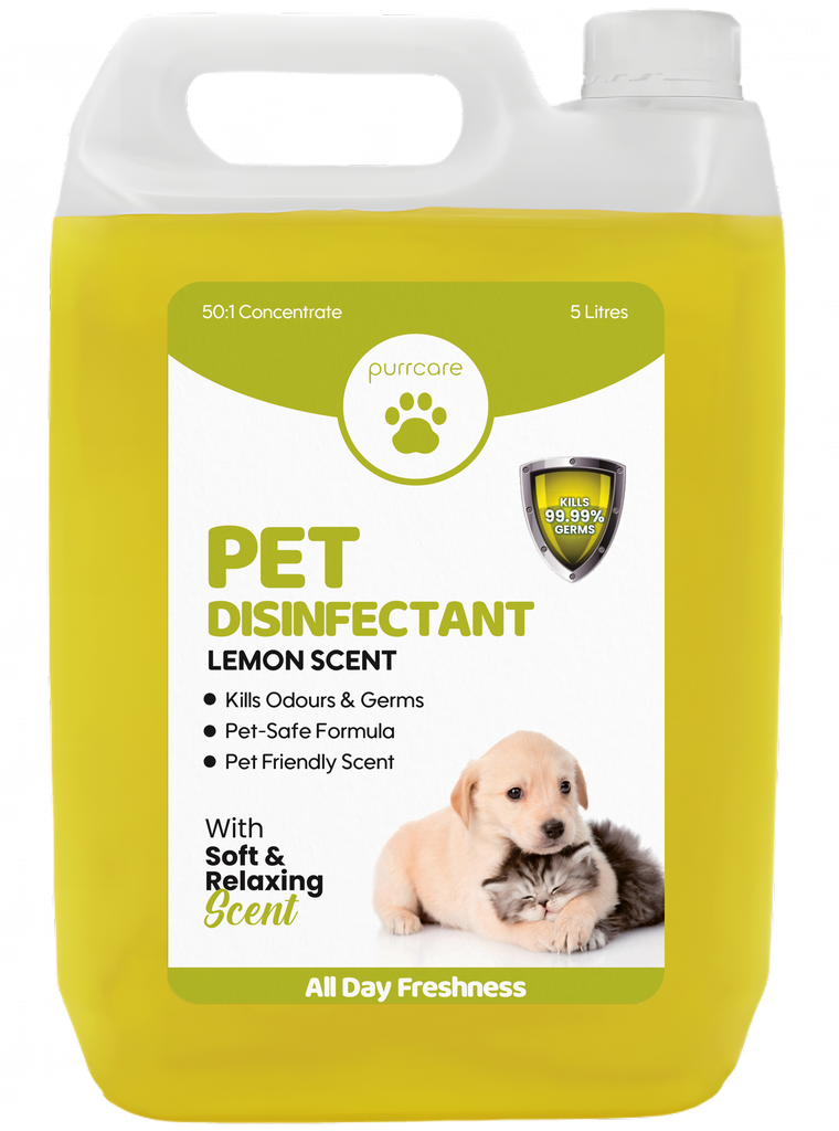 5L pet disinfectant with lemon scent, effective cleaning solution for pet areas.