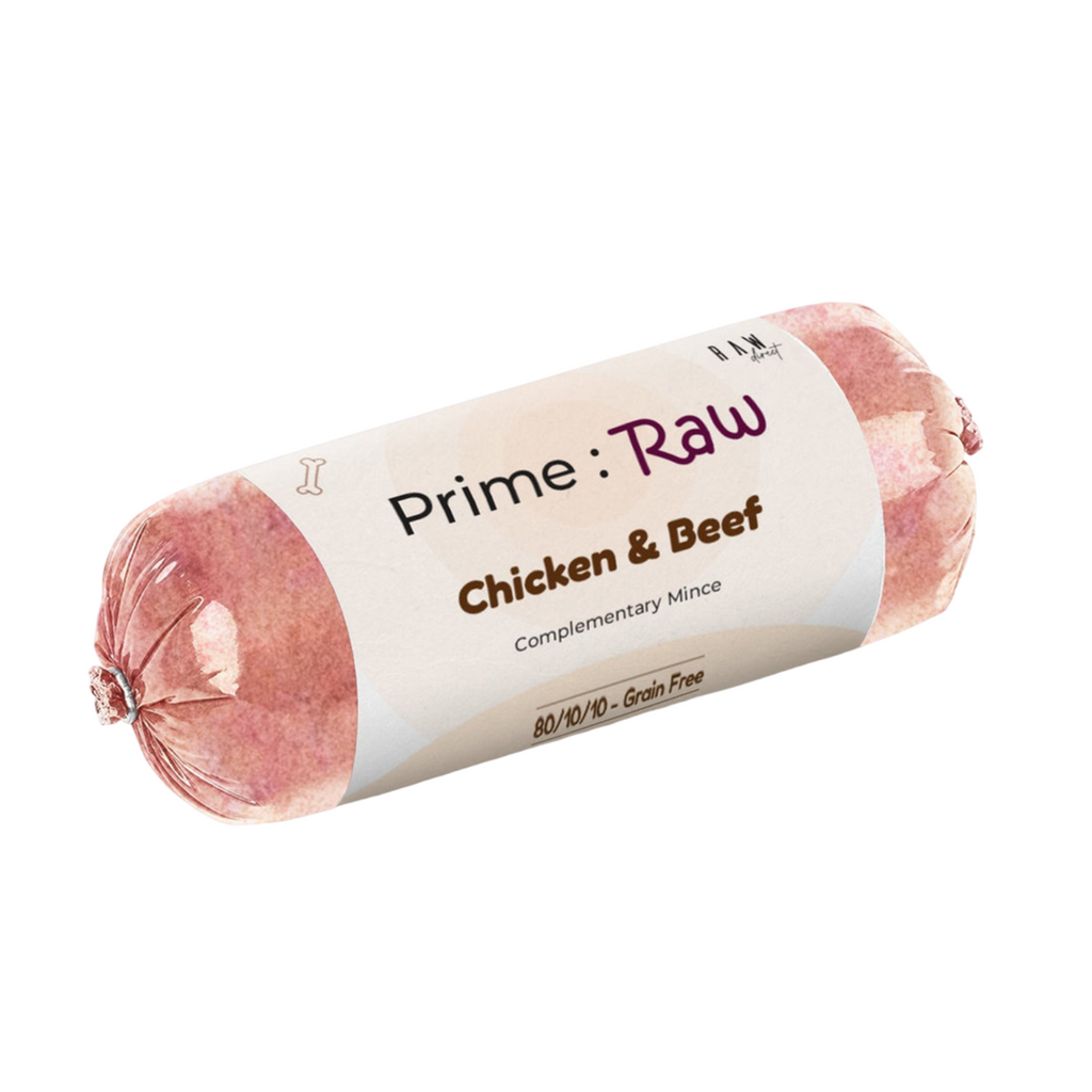 PRIME RAW Chicken & Beef 454g premium raw dog food, natural protein blend for healthy pets

