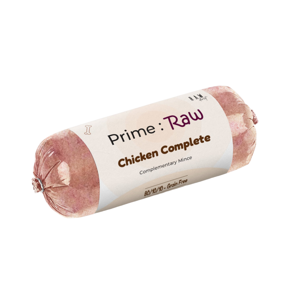 PRIME RAW Chicken Complete 454g dog food pack – nutritious and balanced raw meal for dogs






